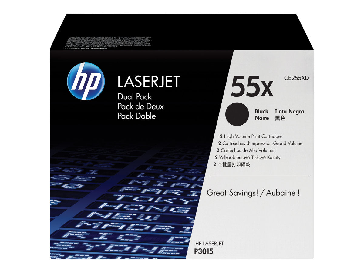 HP 55X - CE255XD - 2 x Black - Toner cartridge - High Yield - For LaserJet Enterprise 500, flow MFP M525, P3015, LaserJet Pro MFP M521