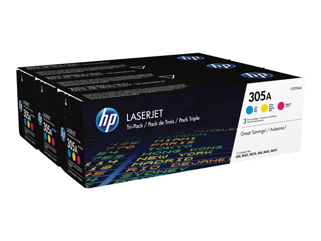 HP 305A - CF370AM - 1 x Yellow,1 x Cyan,1 x Magenta - Toner cartridge - For LaserJet Pro 300, 400, 400 M451dn, 400 M451dw, 400 M451nw