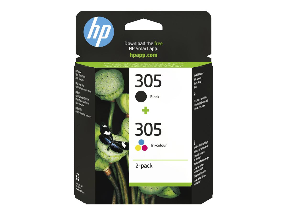 HP 305 - 2-pack - black, colour (cyan, magenta, yellow) - original - ink cartridge - for Deskjet 23XX, 27XX, 28XX, 41XX, 42XX, DeskJet Plus 41XX, ENVY 60XX, 64XX, ENVY Pro 64XX