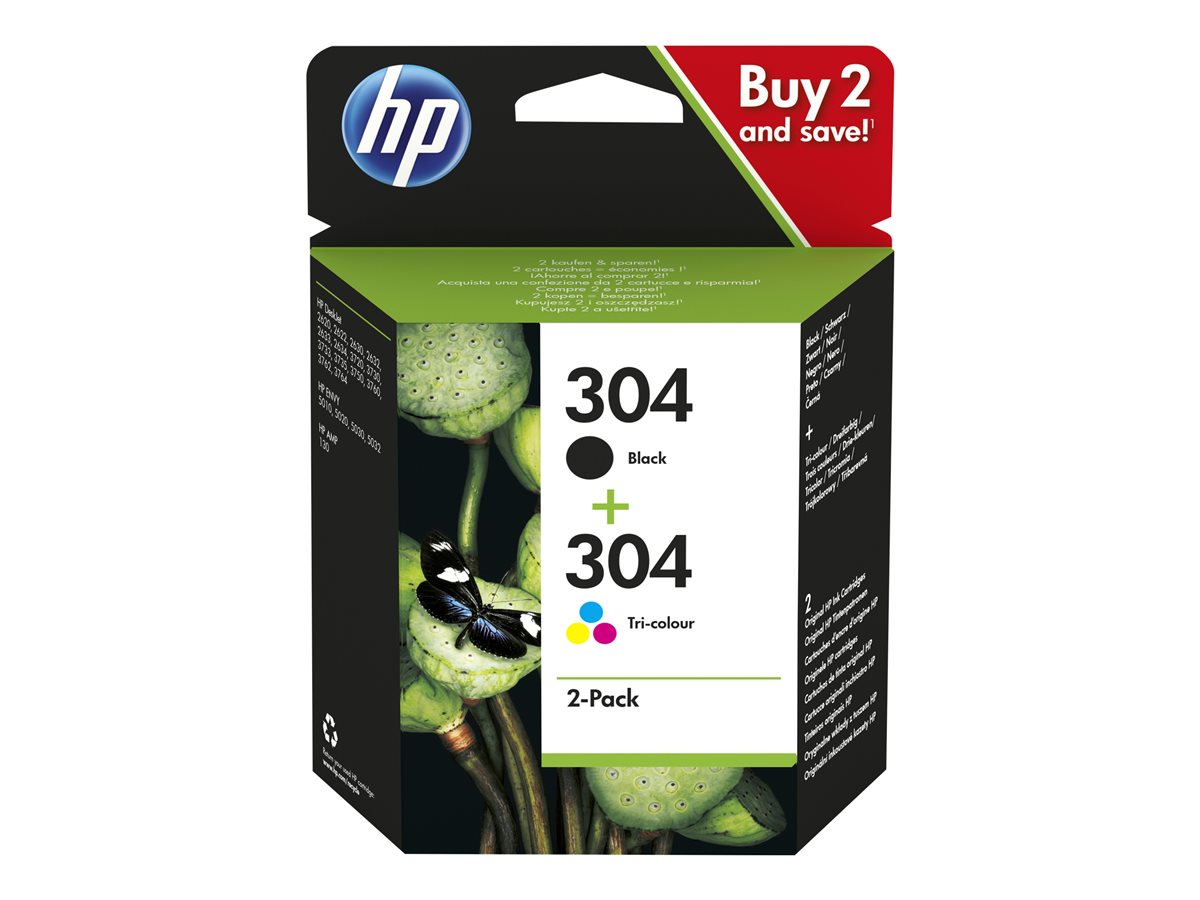 HP 304 - 2-pack - colour (cyan, magenta, yellow), pigmented black - original - ink cartridge - for AMP 130, Deskjet 26XX, 37XX, ENVY 50XX