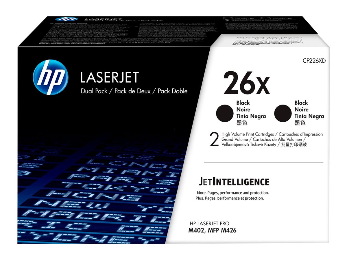 HP 26X - 2-pack - High Yield - black - original - LaserJet - toner cartridge (CF226XD) - for LaserJet Pro M402, MFP M426
