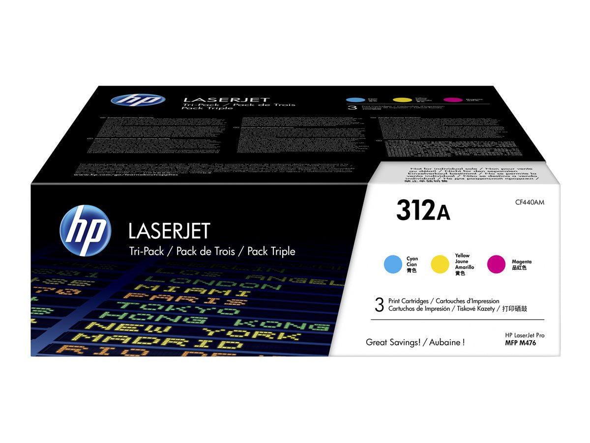 HP 312A - CF440AM - 1 x Yellow,1 x Cyan,1 x Magenta - Toner cartridge - For Color LaserJet Pro MFP M476dn, MFP M476dw, MFP M476nw