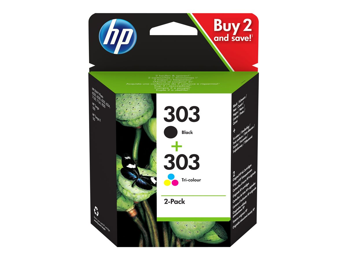 HP 303 - 2-pack - colour (cyan, magenta, yellow), pigmented black - original - ink cartridge - for ENVY Photo 62XX, Photo 71XX, Photo 78XX, ENVY Inspire 72XX, 79XX