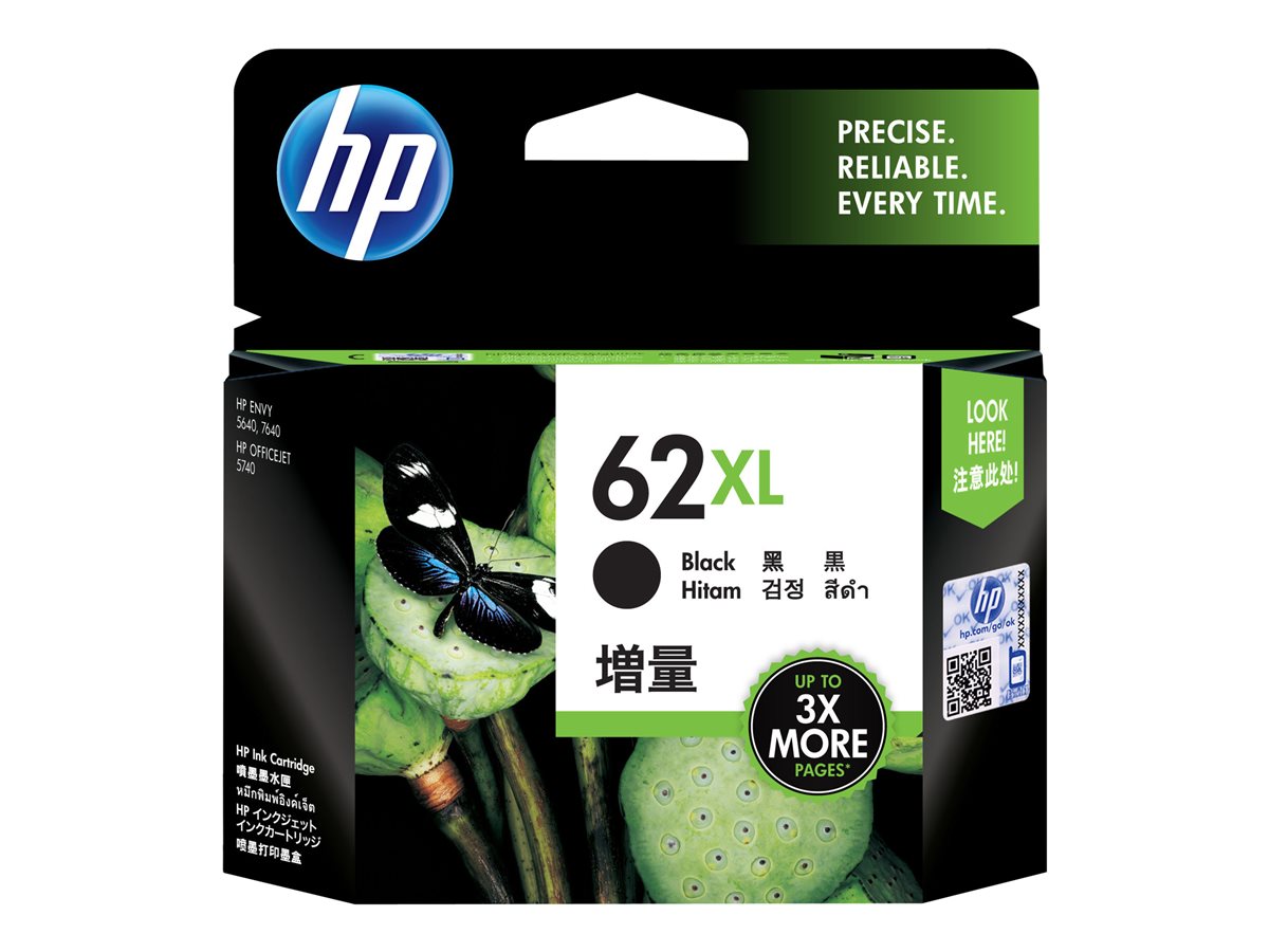HP 62XL - C2P05AE - 1 x Black - Ink cartridge - High Yield - For Envy 5640, 5644, 5646, 5660, 7640, Officejet 5740, 5742, 8040 with Neat